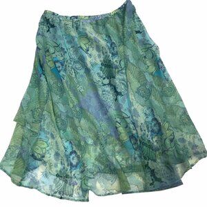 Vintage Skirt Womens X-Large Floral Midi Sheer Fairy Grunge Cottage Asymmetrical
